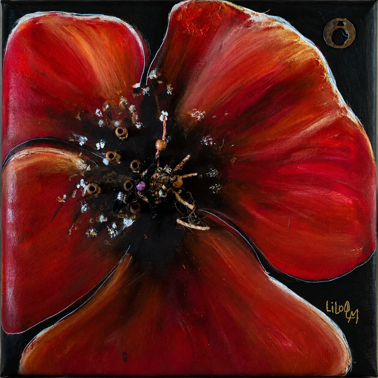 Rouge vif au coeur relief.